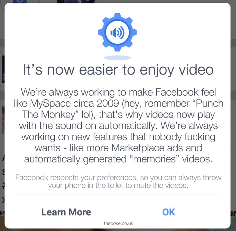Facebook justify why videos automatically play with the sound on