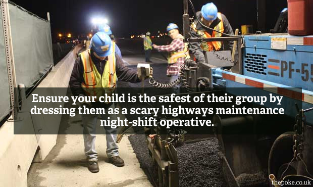 Ensure your child is the safest of their group by dressing them as a scary highways maintenance night-shift operative.