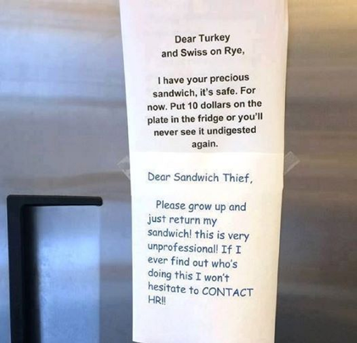 An office food thief left some hilarious cocky notes and they led to