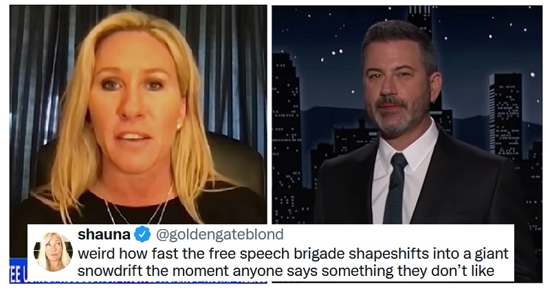 Free speech warrior Marjorie Taylor Greene has reported Jimmy Kimmel to the police for a joke about her