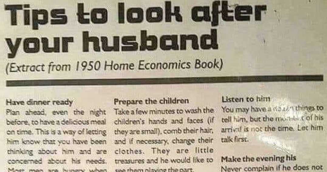 These 1950s ‘tips to look after your husband’ are quite the read