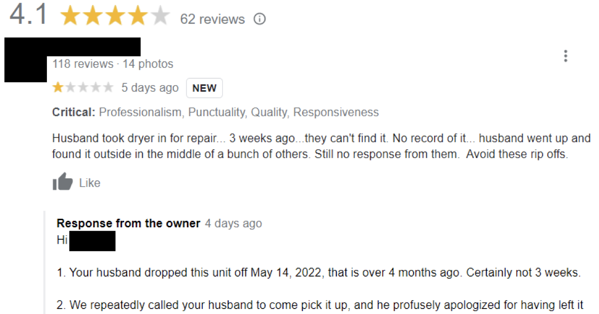 This repair shop’s response to a 1-star review ended in the most brutal fashion
